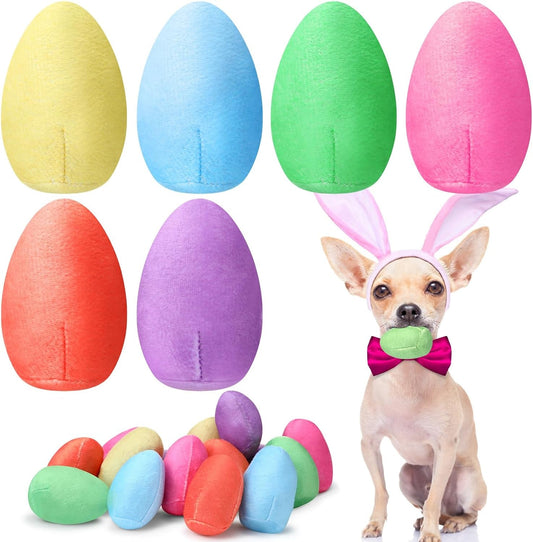 24 Pieces Easter Toys for Dogs Easter Egg Dog Toy Pastel Colors Plush Easter Eggs Squeaky Dog Toy for Medium Small Dogs Teething Chew Toys Easter Pet Costume