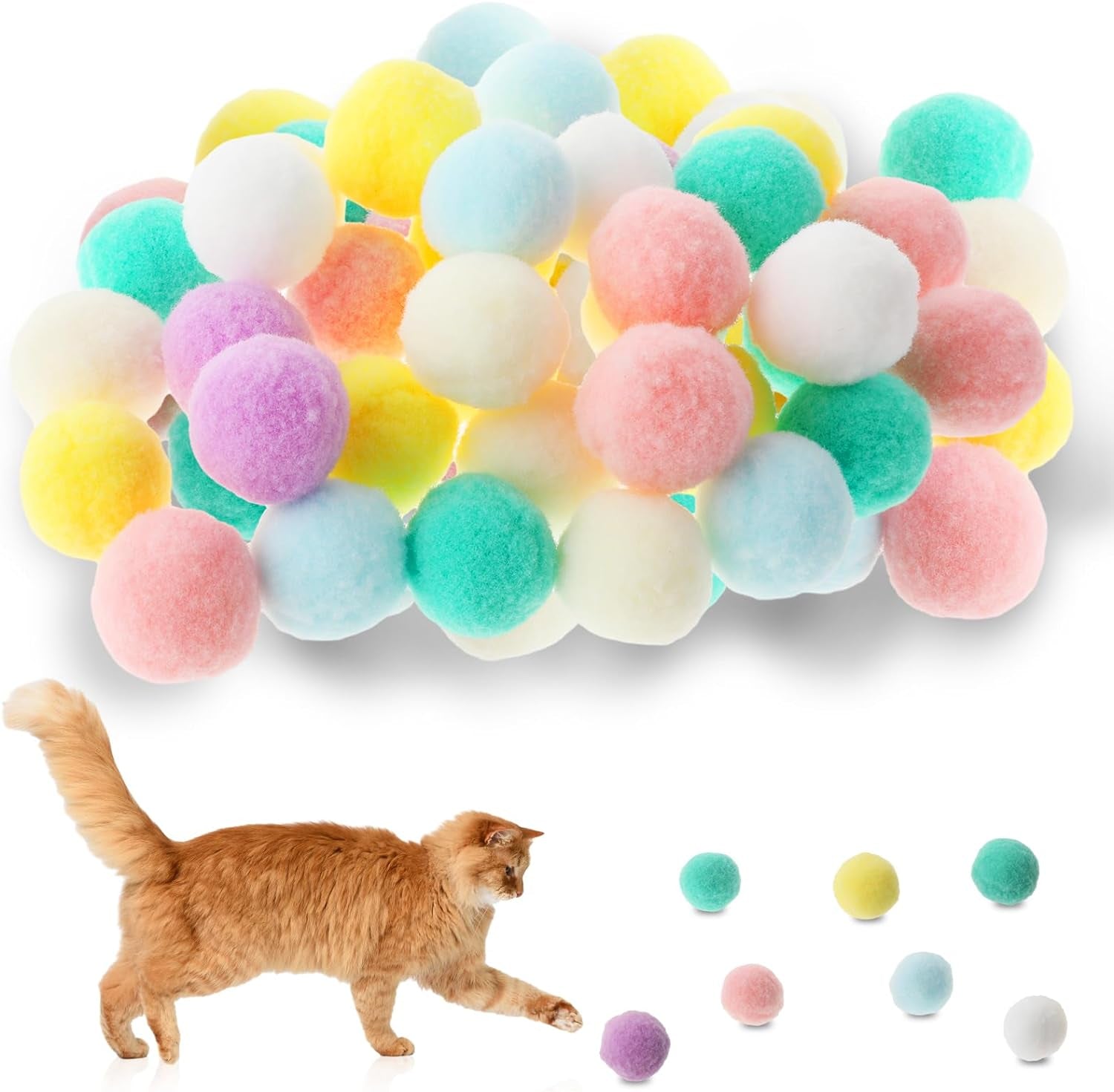 30Pcs Cat Toy Balls, Soft Kitten Pompom Ball Indoor Cats Interactive Ball Toys 3Cm/1.18In Queit Cat Ball Cat Pom Pom Balls for Pet Play Pursue Roll Fetch