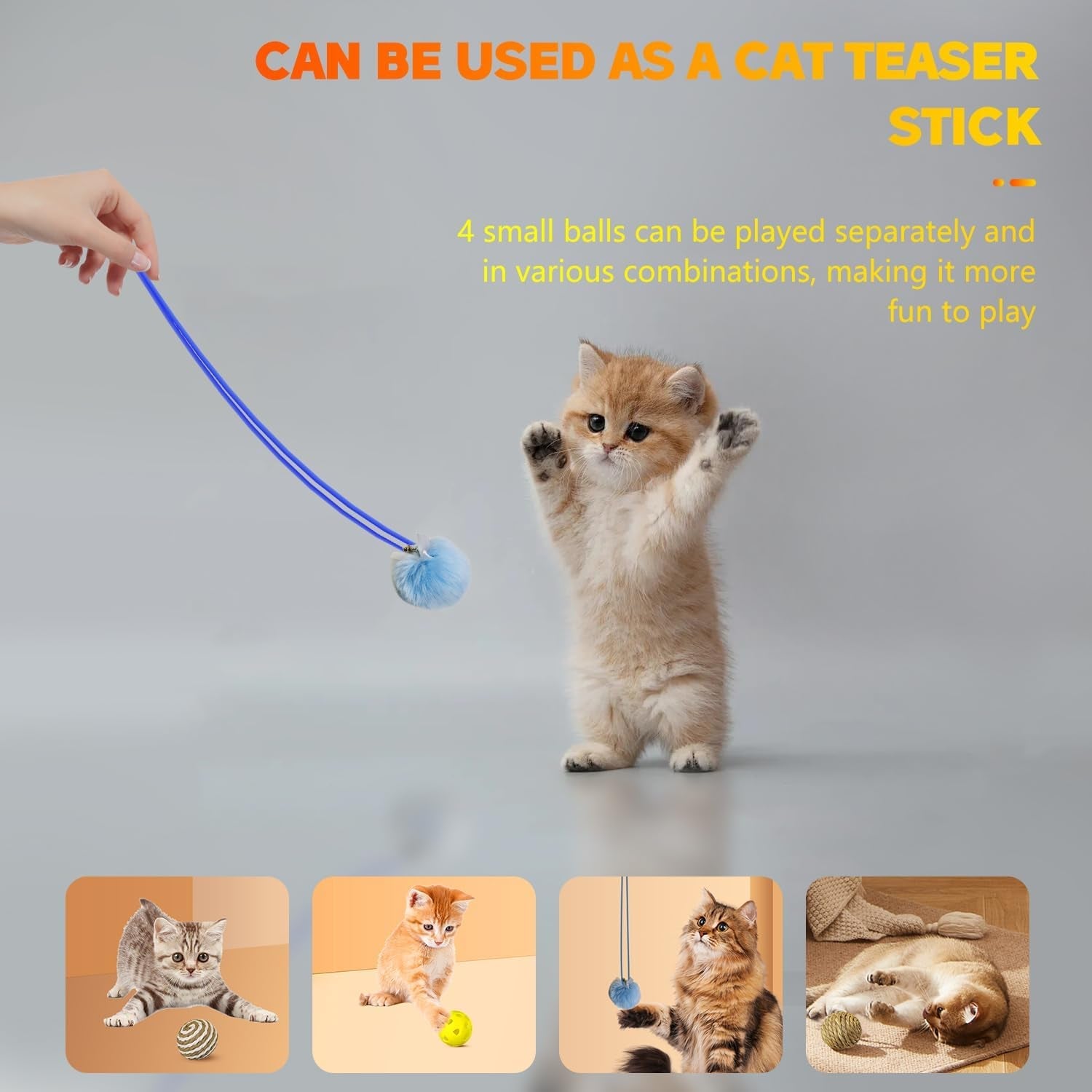 11 PCS Cat Toys Set, Cat Toys for Indoor Cats Interactive Cat Toys Hanging Kitten Toys, Cat Bell Balls Teaser Ball Chase and Exercise for Kitty Cat Gift for Cat Birthday