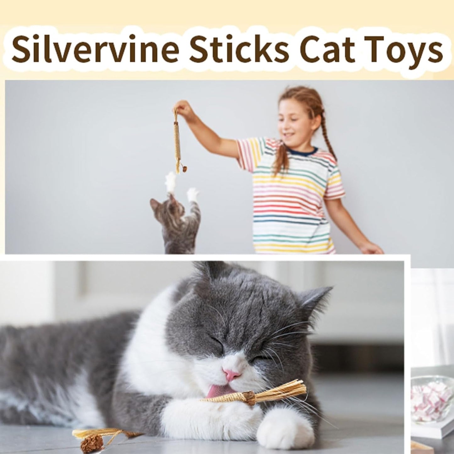 4 Pcs Silvervine Sticks for Cats, Cat Toys, Catnip Toy Sticks Chew, for Kittens Indoor Teething Silvervine Grass Natural Stick, for Cats Teeth Cleaning Chewing