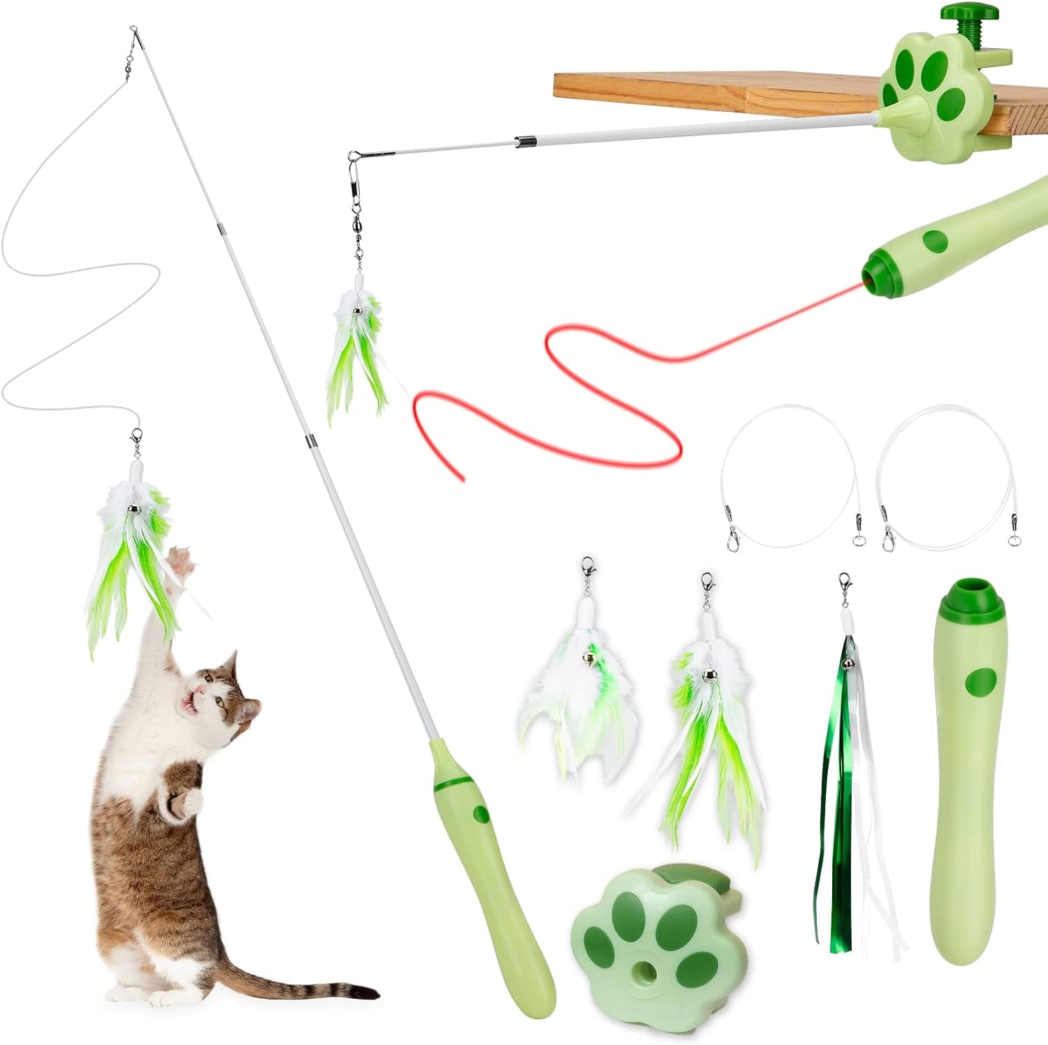 3-In-1 Retractable Cat Wand Toy for Indoor Cats Interactive Cat Feather Toys