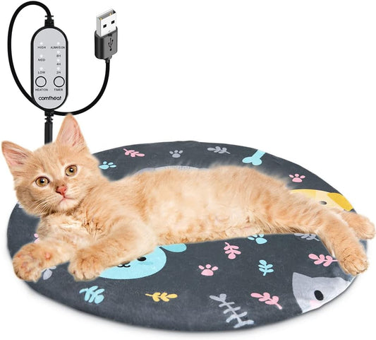 Cat Dog Bed Mat Warming Pad, Cats Dogs Anti-Anxiety Puppy Cushion Warm Pad for Indoor Outdoor Pets with Removable Cover Non-Slip Bottom Washable round Heating Waterproof Pads (16'' X 16'')