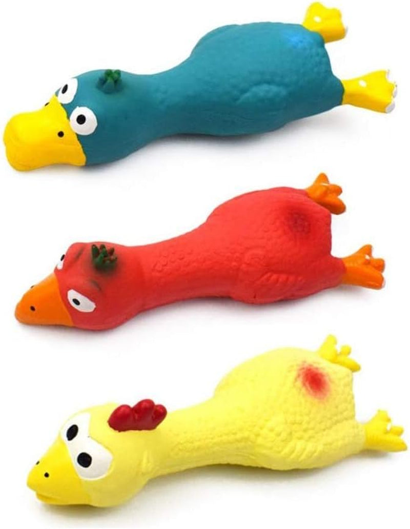 3PCS Dog Squeaky Toys, Dog Small Screaming Chicken Toys, 6.6" Long Soft Rubber Chew Molar Dog Toys for Puppy Small Medium Dogs