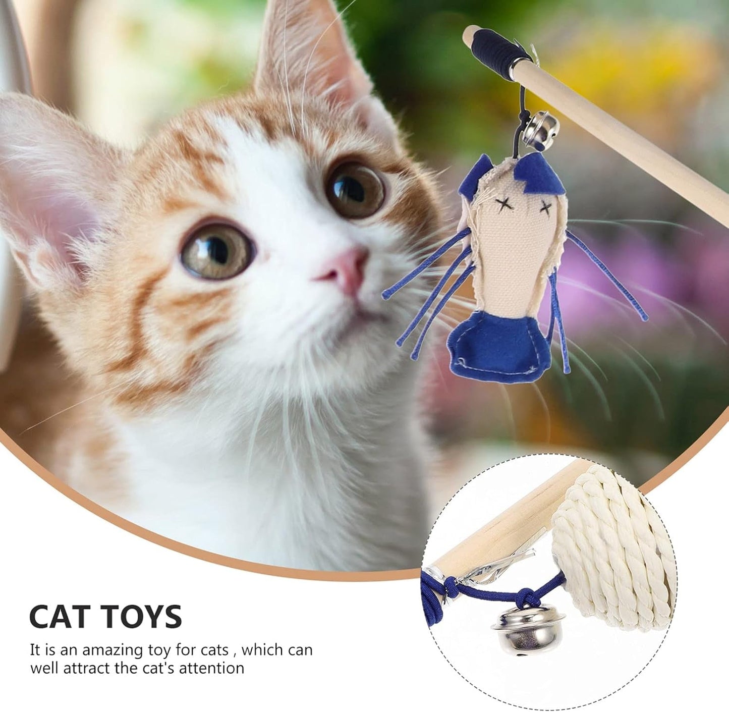 2Pcs Pet Cat Teaser Toys Feather Wand Cat Catcher Teaser Stick Cat Interactive Toys Wood Rod Mouse Toy for Cat Kitten Pet Entertainment Hunting Exercise