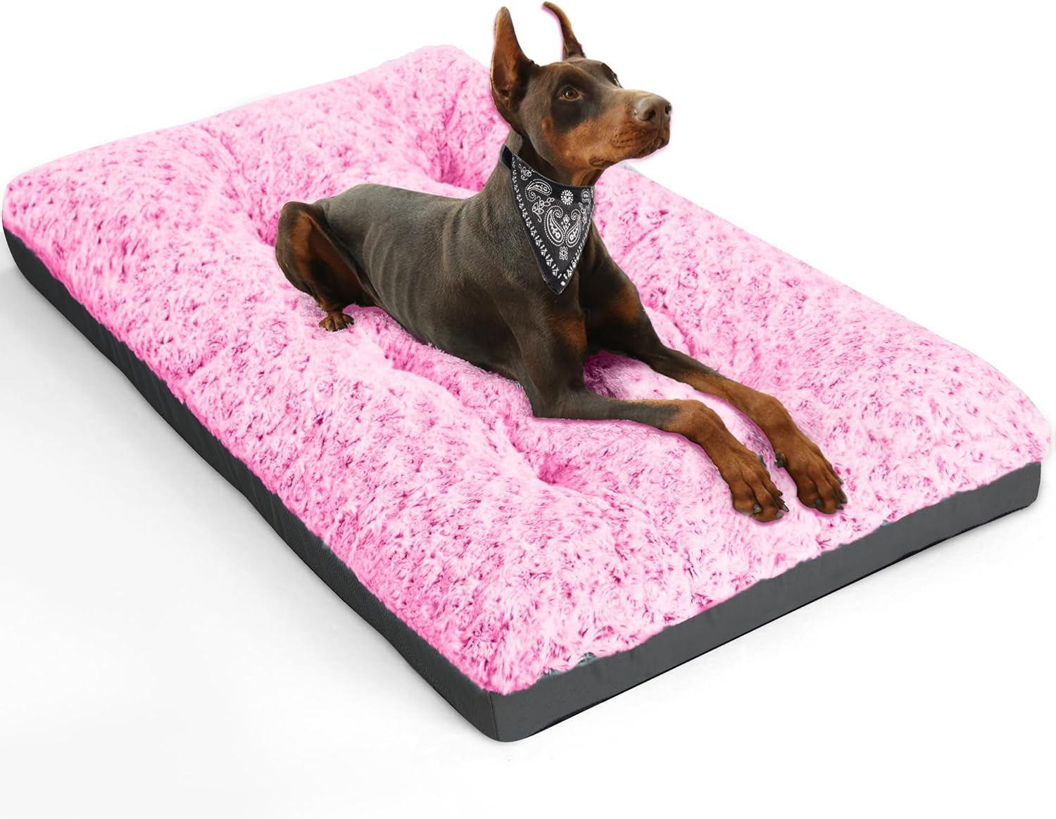 Deluxe Washable Dog Bed for Large Dogs Dog Crate Mat 36 Inch Comfy Fluffy Kennel Pad Anti-Slip for Dogs up to 70 Lbs, 36" X 23", Grey