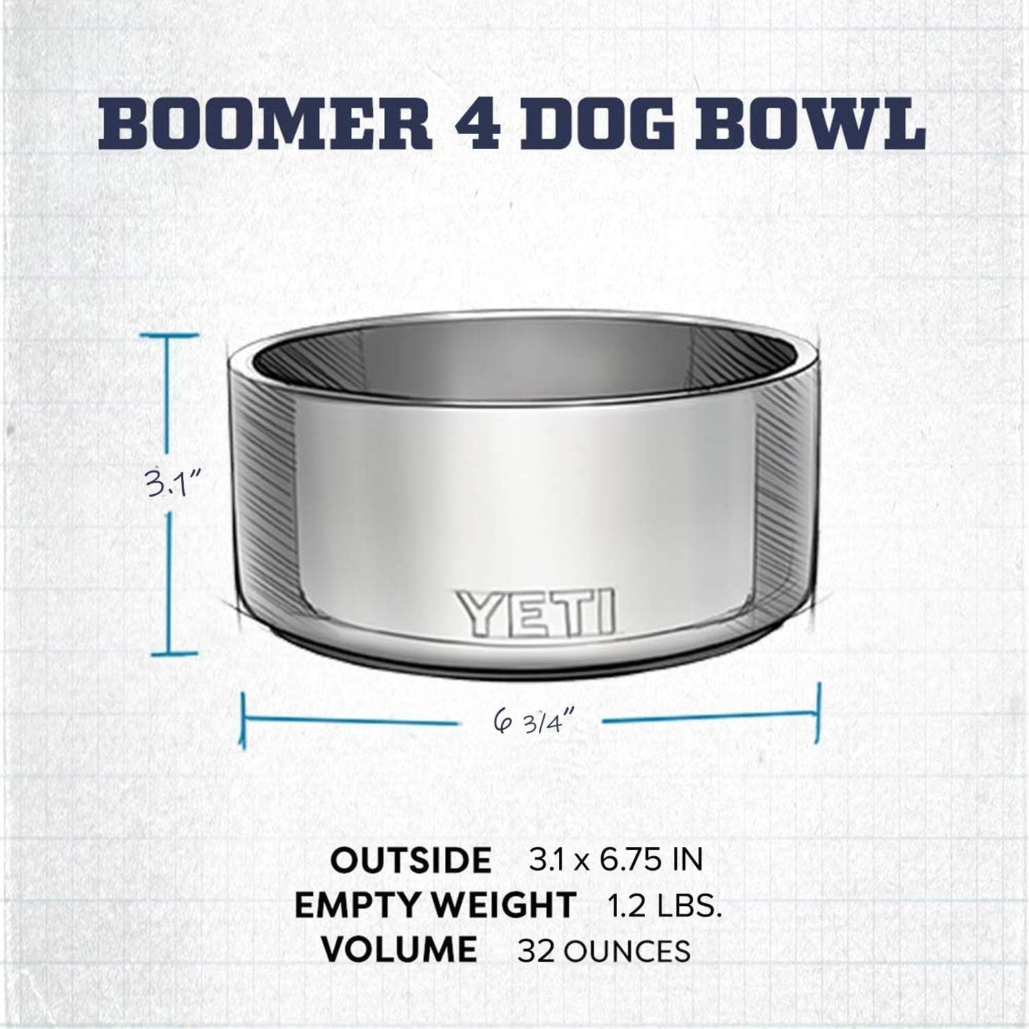 YETI Boomer 4, Stainless Steel, Non-Slip Dog Bowl, Holds 32 Ounces