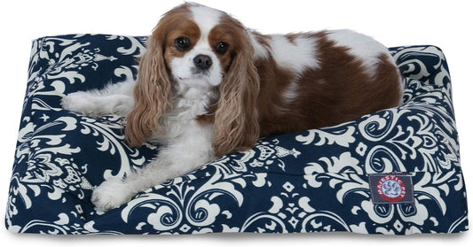 Navy Blue French Quarter Small Rectangle Indoor Outdoor Pet Dog Bed with Removable Washable Cover by Majestic Pet Products