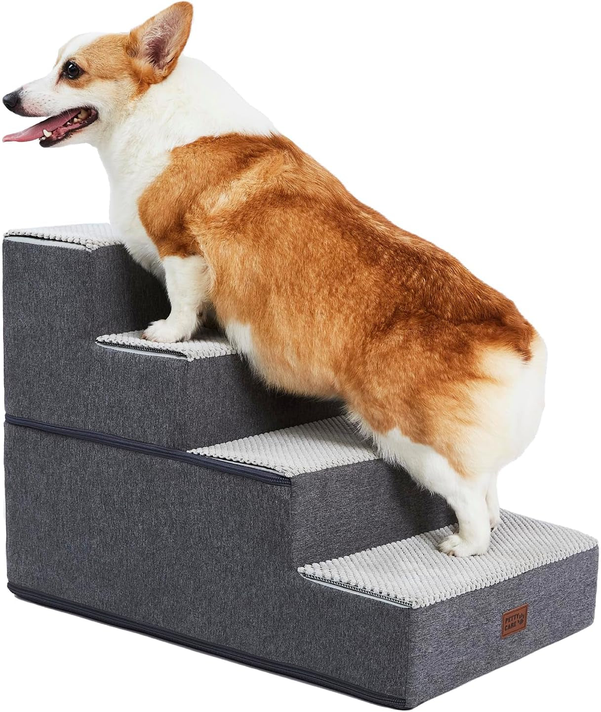 Dog Stairs for Small Dogs - Foam Pet Steps for High Beds and Couch, Non-Slip Folding Dog Steps Portable Pet Stairs for Large Dog and Cats,4 Step, Grey