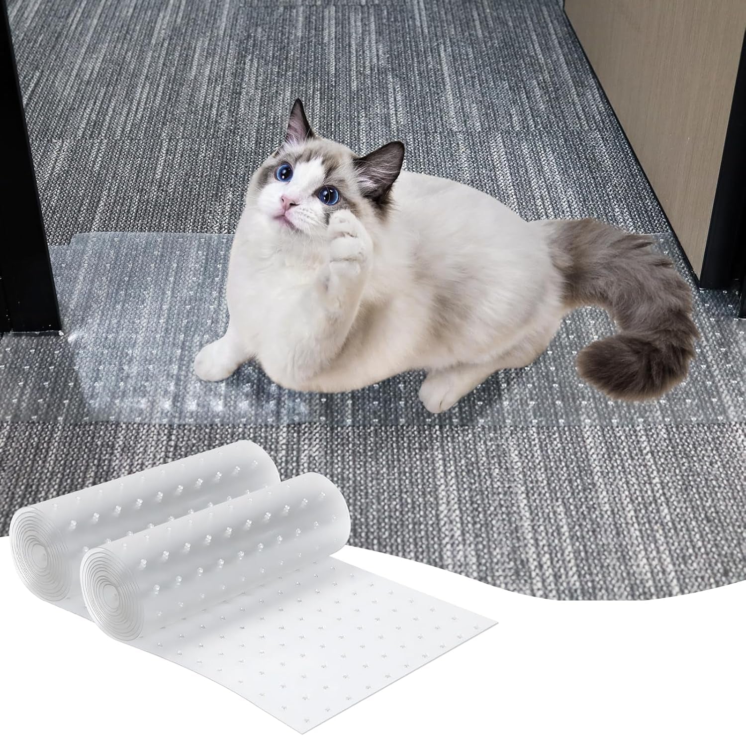 KHS Carpet Protector for Pets, 3.6Ft Plastic Carpet Protector for Doorway, DIY Non Slip Clear Cat Carpet Protector Mat, Easy to Cut Carpet Scratch Stopper, Cat/Dog Scratch Carpet Protector Roll