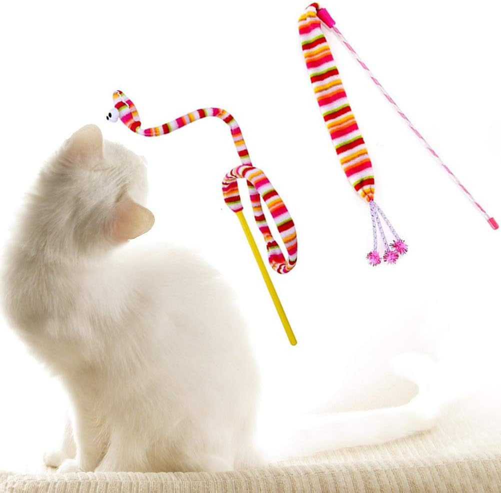 2PCS Cat Sticky Toys Rainbow Ribbon with Built in Bell Teaser and Exerciser for Cat and Kitten Cat Entertainment Toy