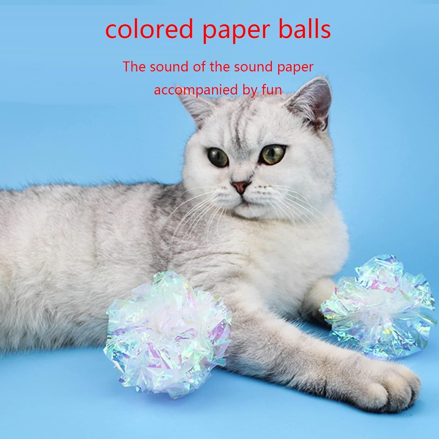 2Pcs Crinkle for 2 Inches Colorful Stress Toy Lightweight Shining Dye Free Ball for Cats for Play Toys