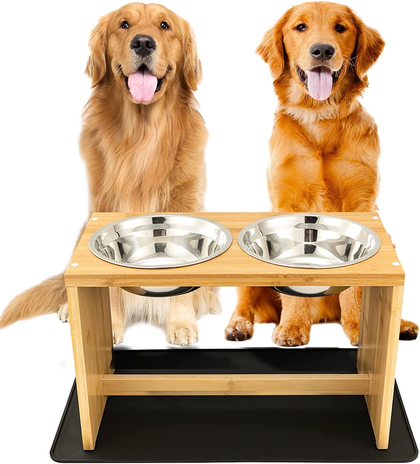 Yangbaga Elevated Dog Bowls, Raised Dog Feeding Station with 2 Bowls, Comes with a Nonslip Pad, Easy to Clean (Bamboo, Large)