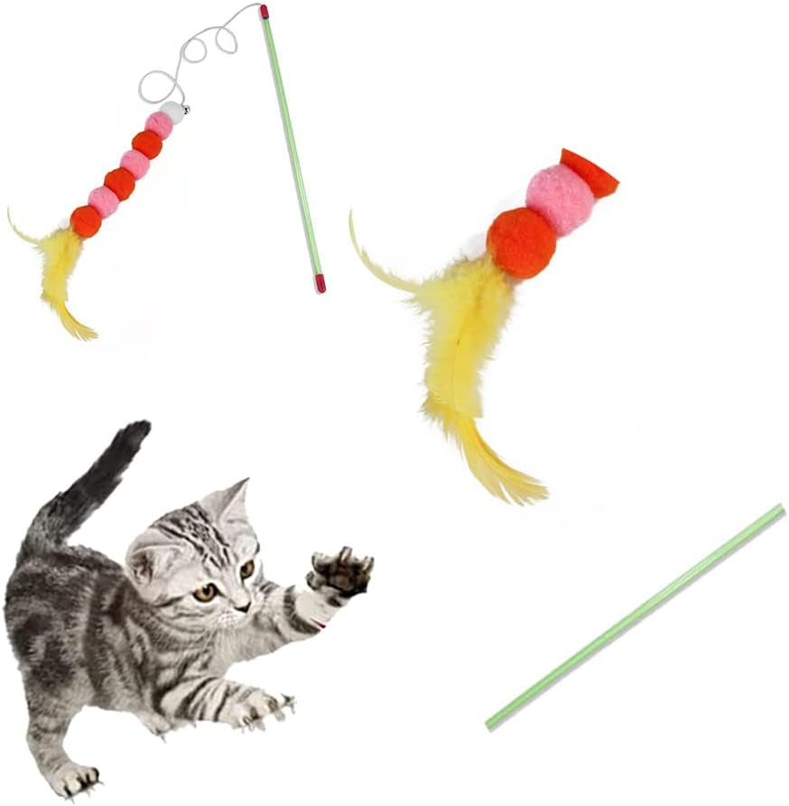 2 Pcs Cat Feather Toys Cat Teaser Wand Interactive Cat Toys for Playing with Pets Exercise Entertainment(Yellow) Cat Teaser Wand