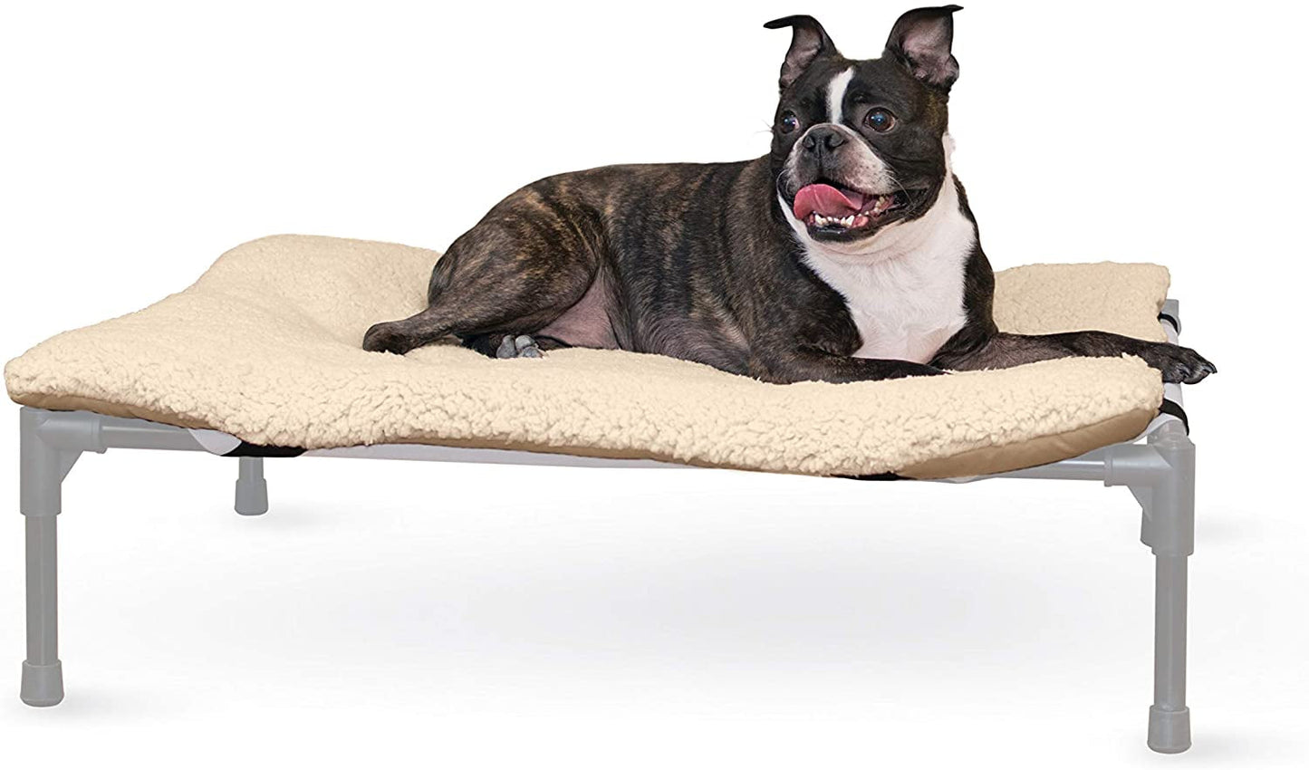 K&H Pet Products Original Microfleece Pad for Outdoor Raised Dog Bed, Portable and Washable Dog Cot Pad (Cot Sold Separately) - Tan Fleece Small 17 X 22 Inches