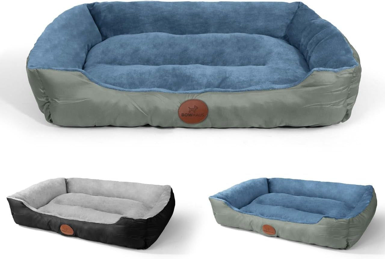 32/37 Inch Dog Bolster Couch Bed for Small/Medium/Large Dogs, Orthopedic Cat Bed for Indoor Cats, Calming, Anti-Slip Bottom, Washable, Anti-Anxiety Fluffy Soft Pet Bed in Blue, Brown, Gray