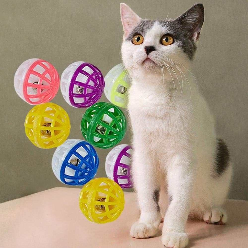 1.5 Inch Cat Toy Ball with Bell, Plastic Lattice Jingle Balls Kitten Chase Pounce Rattle Toy Pet Training Supplies Random Color(10Pcs)