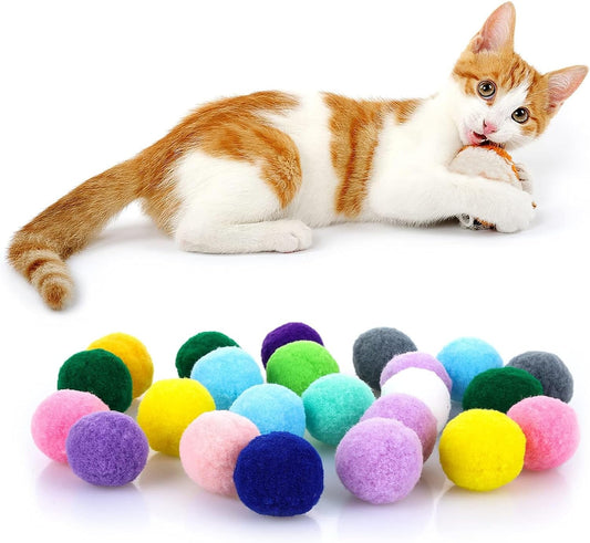 30 Pcs Large Cat Toy Balls, Soft Cat Balls for Kitten Training and Play 1Inch Soft Pom Poms Ball Cat Play Toy Pompon Pet Products for Cats