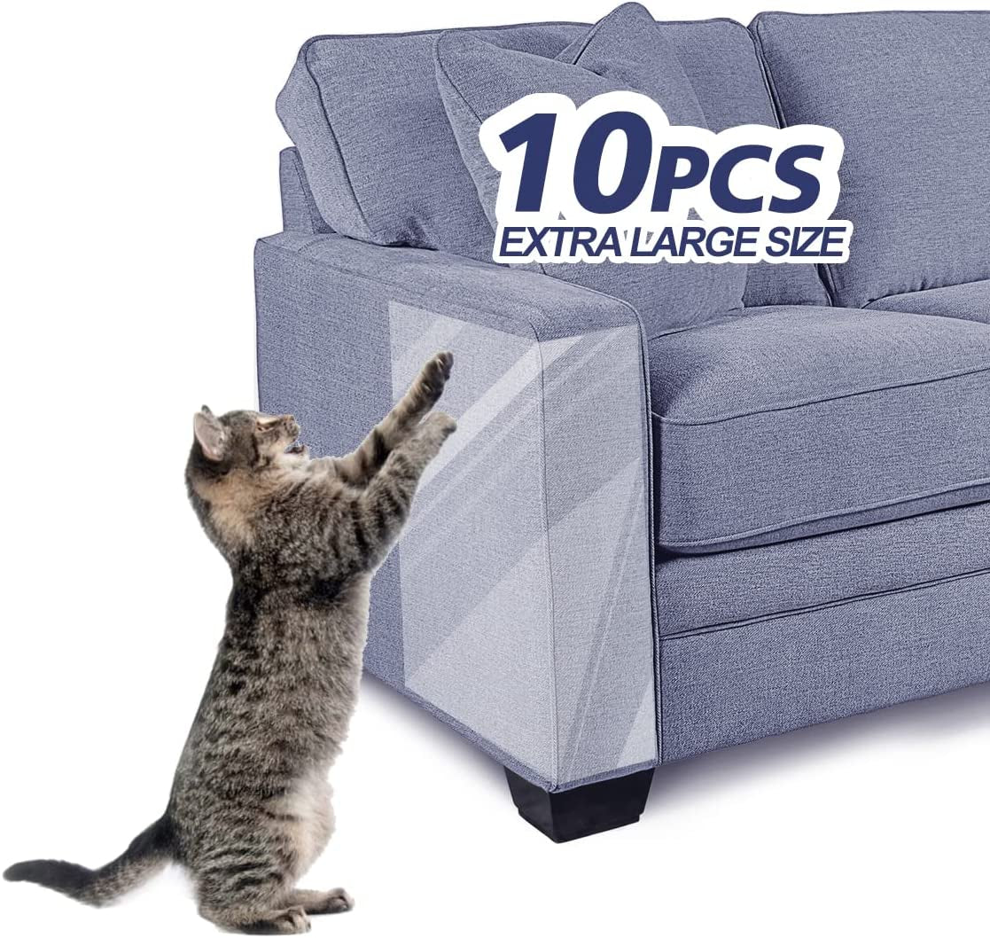 10 Pcs Extra Large Furniture Protectors from Cats, 5Pcs 17" X12” & 5Pcs 17"X10" Cat Scratch Deterrent Sheet, Double-Sided Training Tape, Cat Scratch Couch Protector