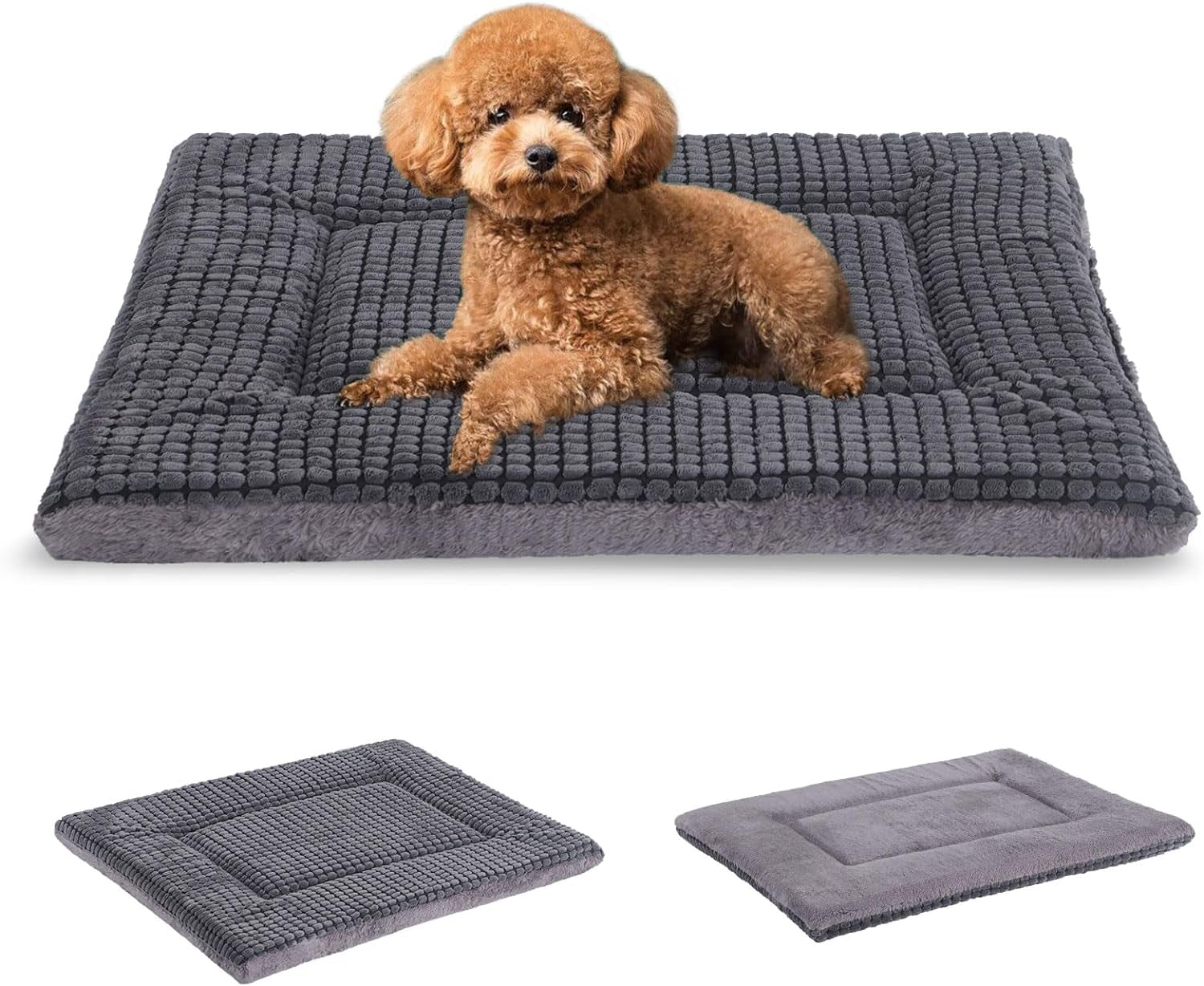 BVAGSS Dog Bed Mat,Reversible Dog Crate Pad, Memory Foam Dog Beds, Soft Warm Pet Cushion for Small Medium Dogs, Washable Pet Sleeping Mattress Kennel Bed Pad XH079 (24''X18''X1.6'',Light Grey)