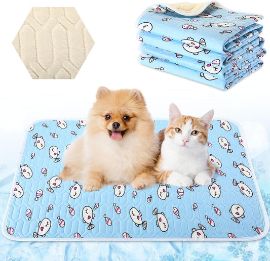 4 Pcs Dog Cooling Mat 28'' X 20'' Pet Cooling Mat for Dogs Cat Summer Self Cooling Mat Ice Silk Chill Pads Washable Cooling Bed Cooling Cushion for Kennel Crate Car Seat Puppy, Blue