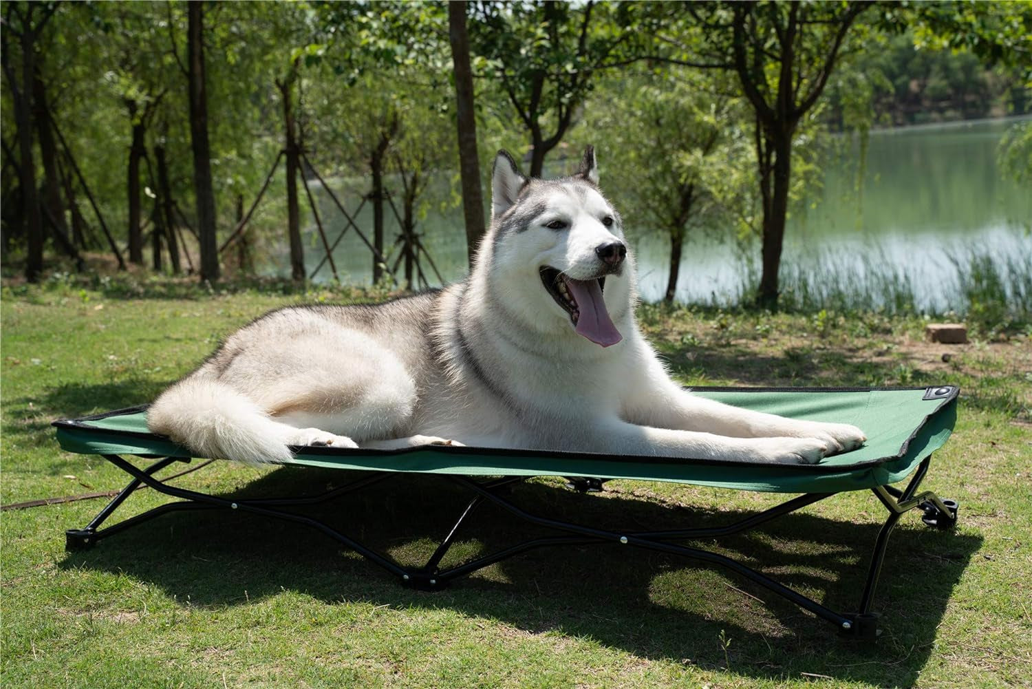 YEP HHO 47 Inches Long Elevated Folding Pet Bed Cot Travel Portable Breathable Cooling Textilene Mesh Sleeping Dog Bed (47 Inch (Pack of 1), Green)