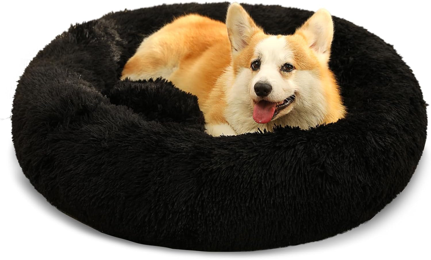 Dog Bed Calming Dog Beds for Small Medium Large Dogs - round Donut Washable Dog Bed, Anti-Slip Faux Fur Fluffy Donut Cuddler Anxiety Cat Bed(20")