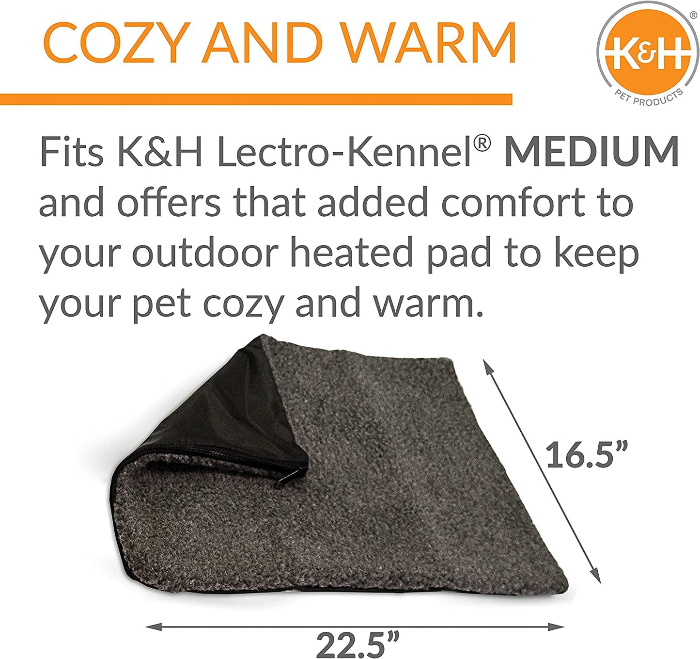 K&H Pet Products Lectro-Kennel Heated Pad Deluxe Cover (Pad Not Included) Gray Medium 16.5 X 22.5 Inches