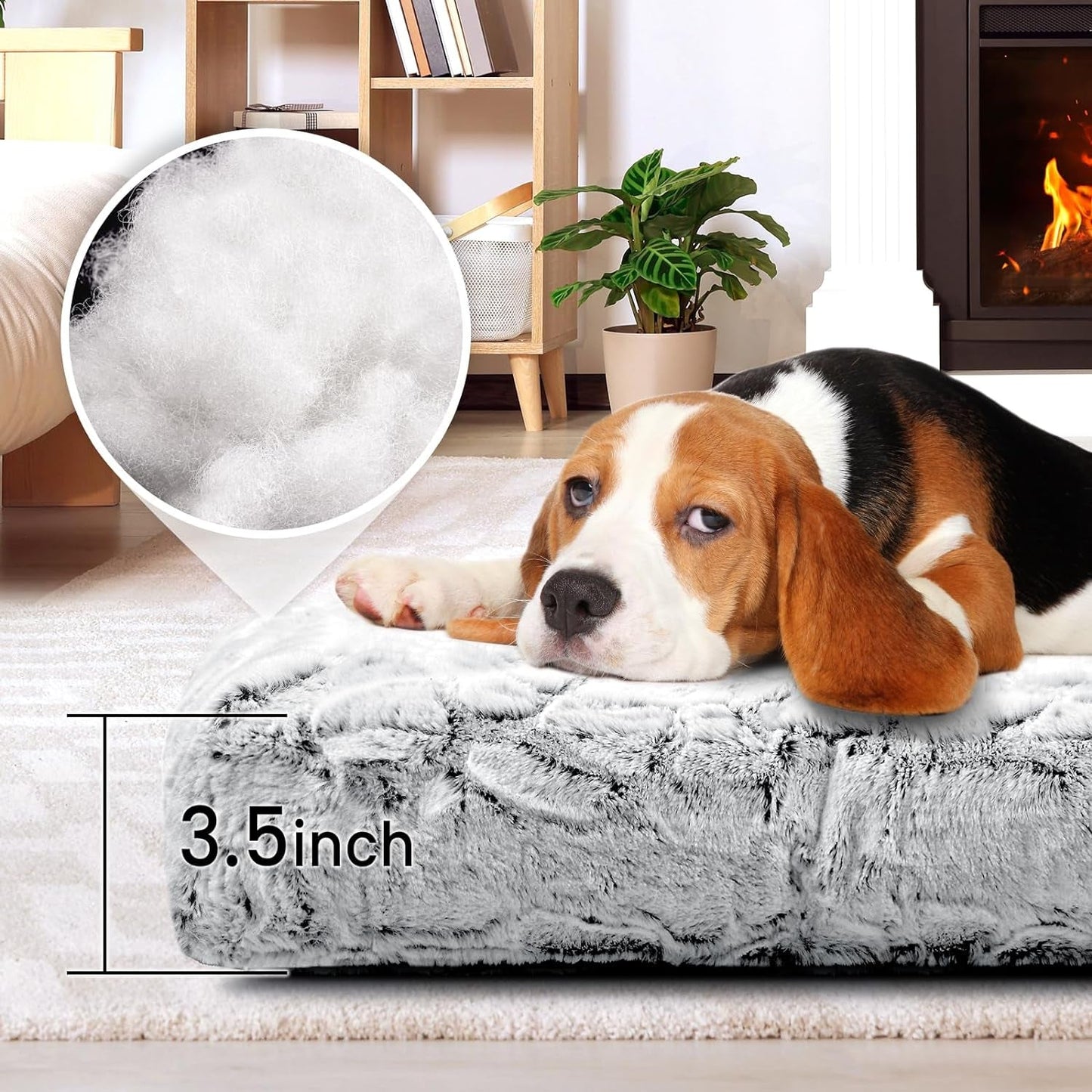 Blunique® Washable Dog Bed Deluxe, Waterproof Plush Dog Crate Bed, XL Dog Crate Mats, Faux Fur Pet Beds, Fluffy Comfy Kennel Pad, Anti-Slip Pet Sleeping Mat for Large, Jumbo, and Medium Dog Breeds