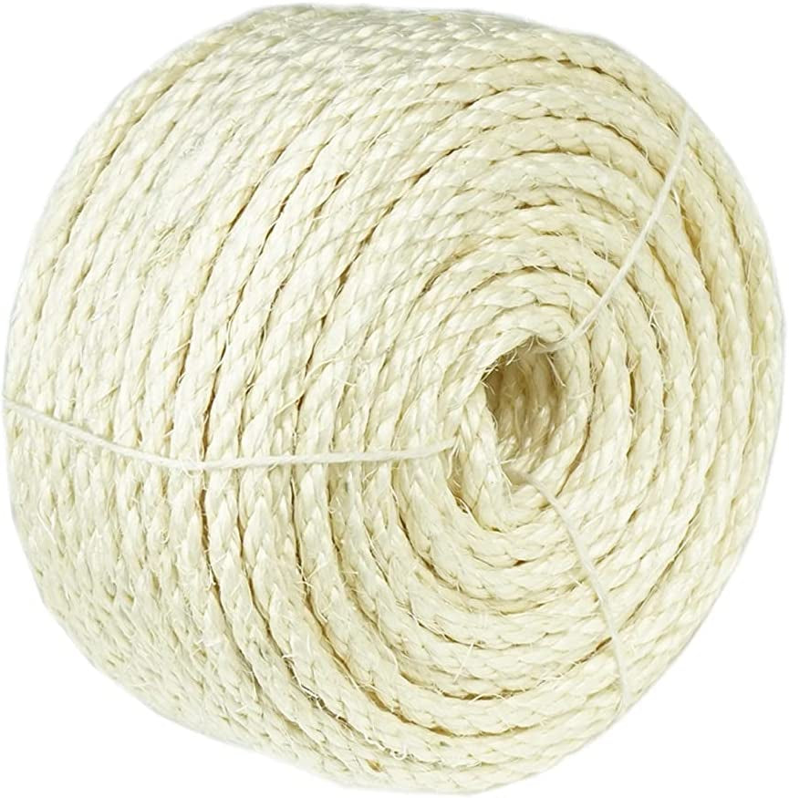 Natural Sisal White Rope for Cat Scratcher Scratching Post Replacement 1/4 Inch Cat Tree Sisal Rope for Repairing, Recovering or DIY Cat Scratcher 50/100 / 164 Feet