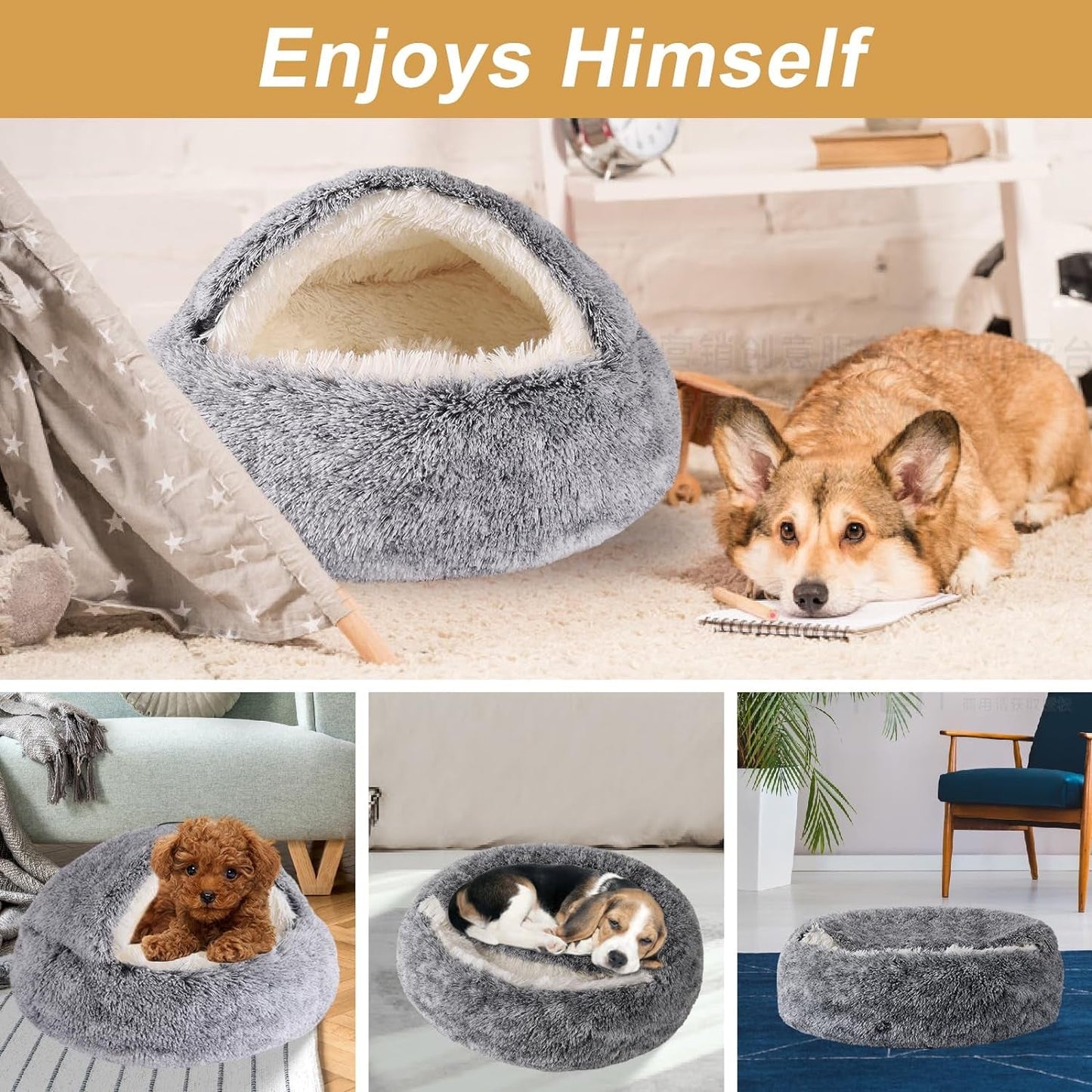 Dog Beds for Small Dogs, Cat Bed Cave, Washable Cute Cat Bed, Cozy Nook Pet Bed for Dogs or Cats, Anti-Slip Puppy Bed for Small Medium Pets (Grey, 20" X 20")