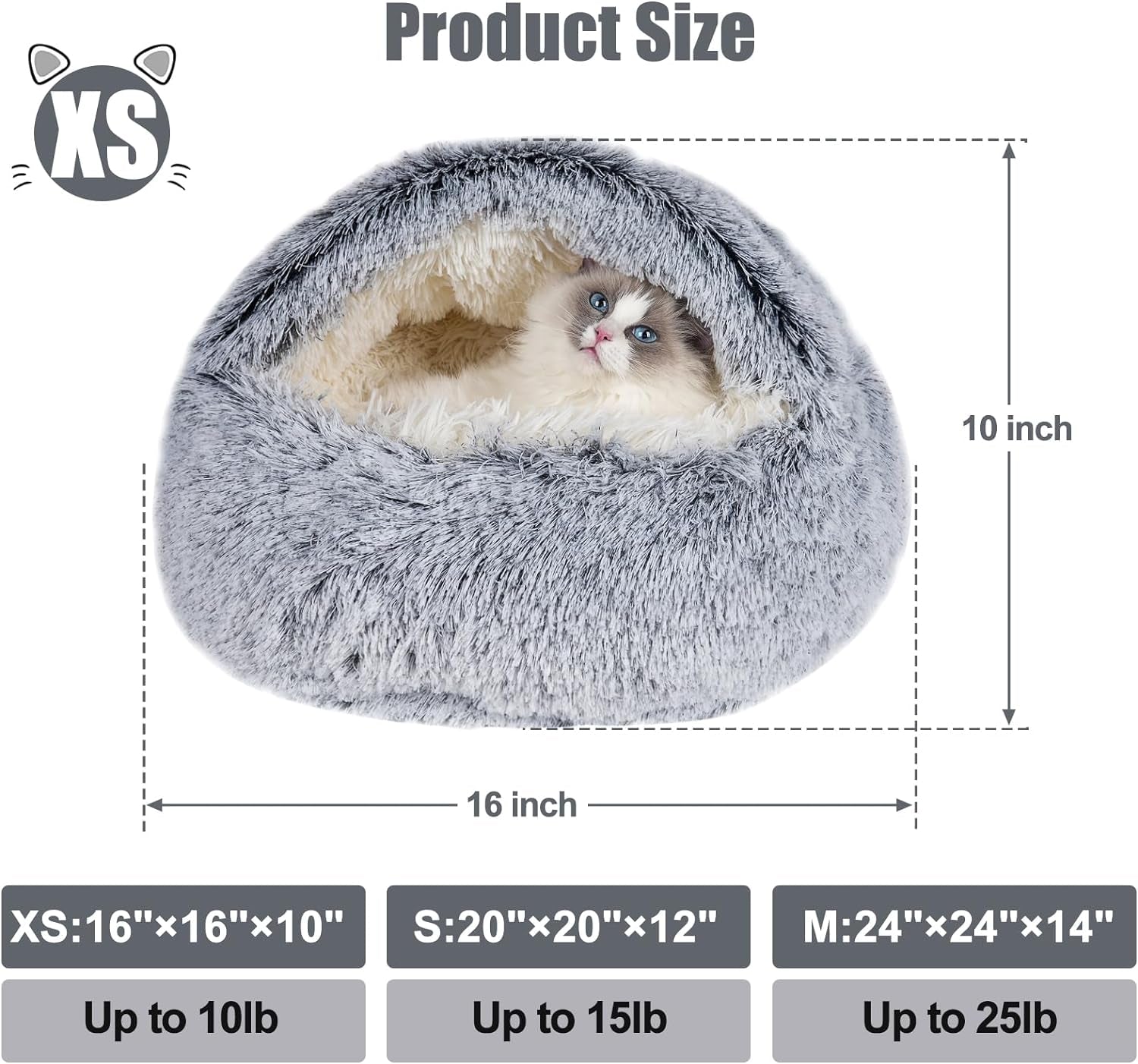 Cat Beds & Dog Bed with Cover Cave, Dog Beds for Small Dogs, round Soft Plush Donut Calming Pet Bed for Indoor Cats or Small Dog, Washable Puppy Bed with Non-Slip Bottom-16Inch