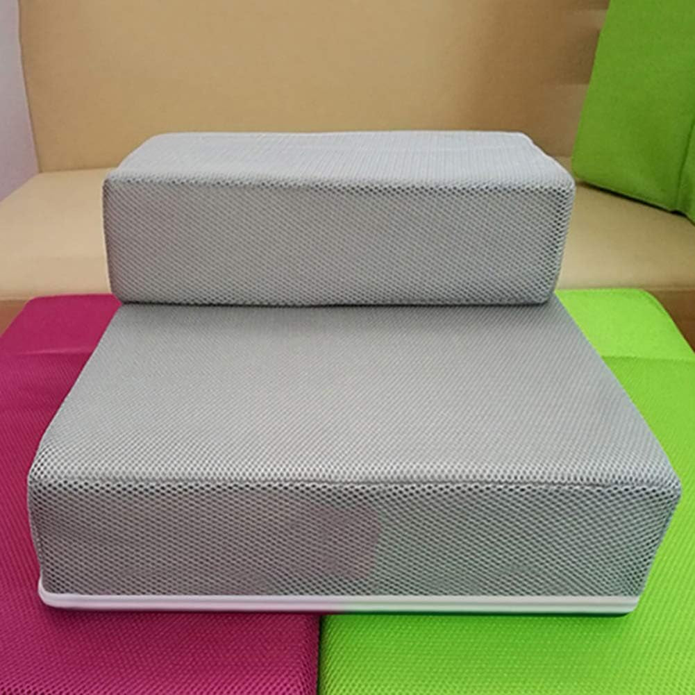 2-Step Portable Folded Pet Stairs,Mesh Folding Pet Dog Ramp Stairs Puppy Cat Animal Mat Bed House Cushion Grey