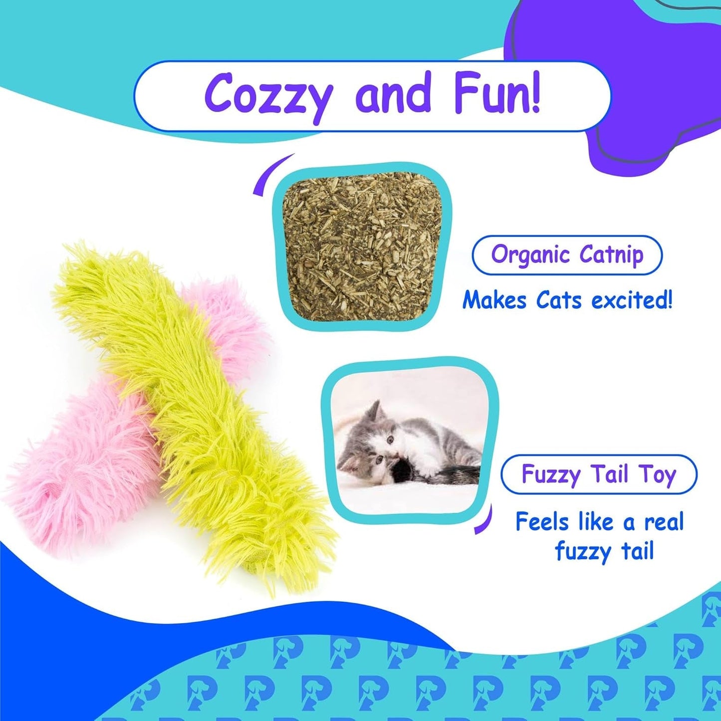 3 Pack Catnip Toy, Fluffy Cat Chew Toy Bite Resistant - Catnip Toys for Cats - Catnip Filled Cartoon Mice Cat Teething Toy, Soft and Durable Crinkle Sound, Interactive Chasing Chewing Toy