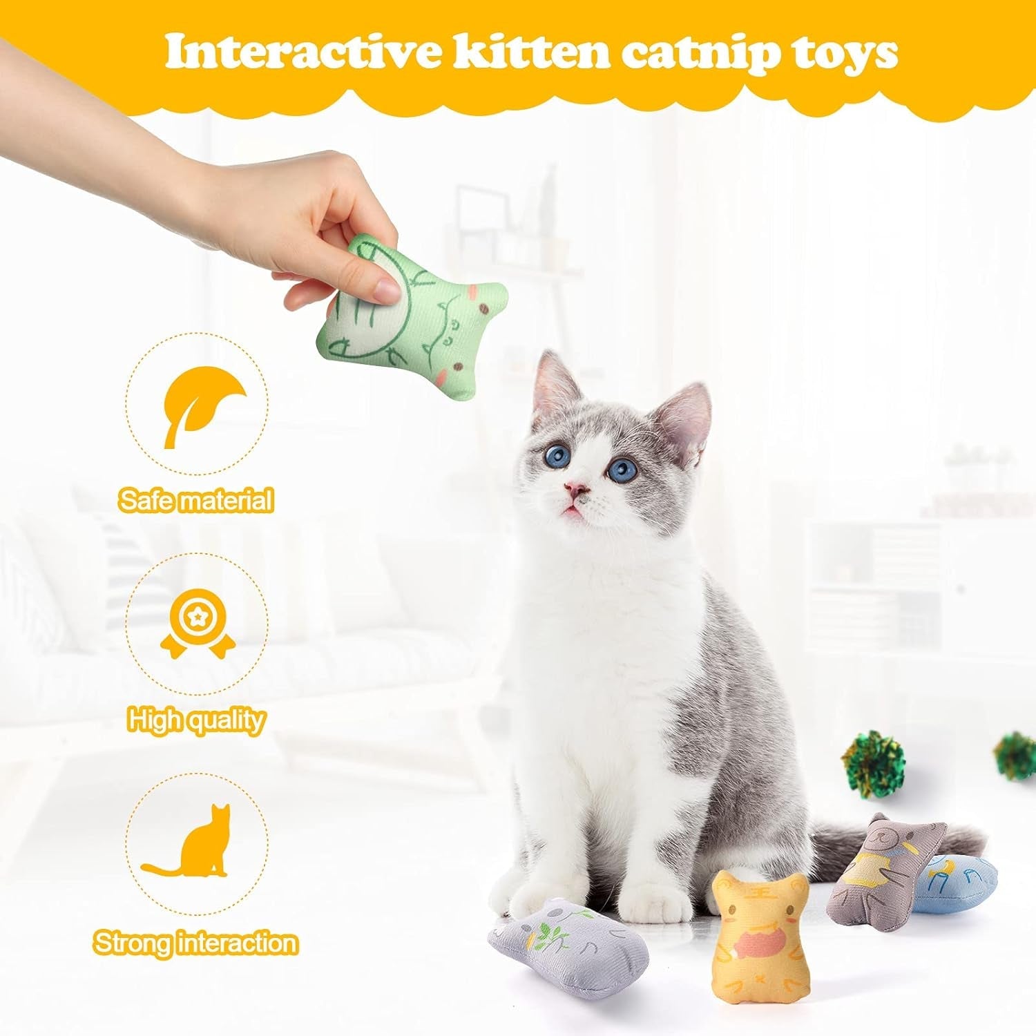 12 Pieces Catnip Toys for Indoor Cats Soft Kitten Teething Toys Plush Cat Chewing Toy Interactive Cat Toys Cat Kicker Toys with Cat Crinkle Balls Kitten Foil Balls