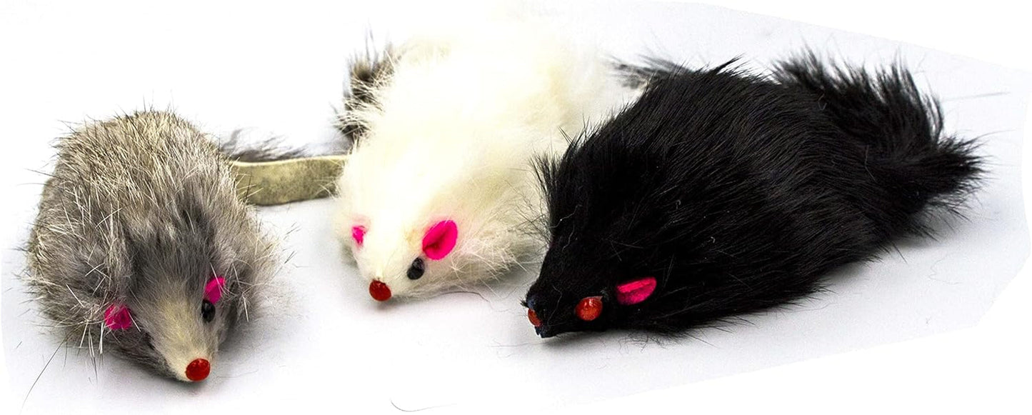 10 Giant Furry Mice with Catnip and Rattle Sound Made of Real Rabbit Fur Interactive Catch Play Mouse Toy for Cat, Pack of 10 Mice