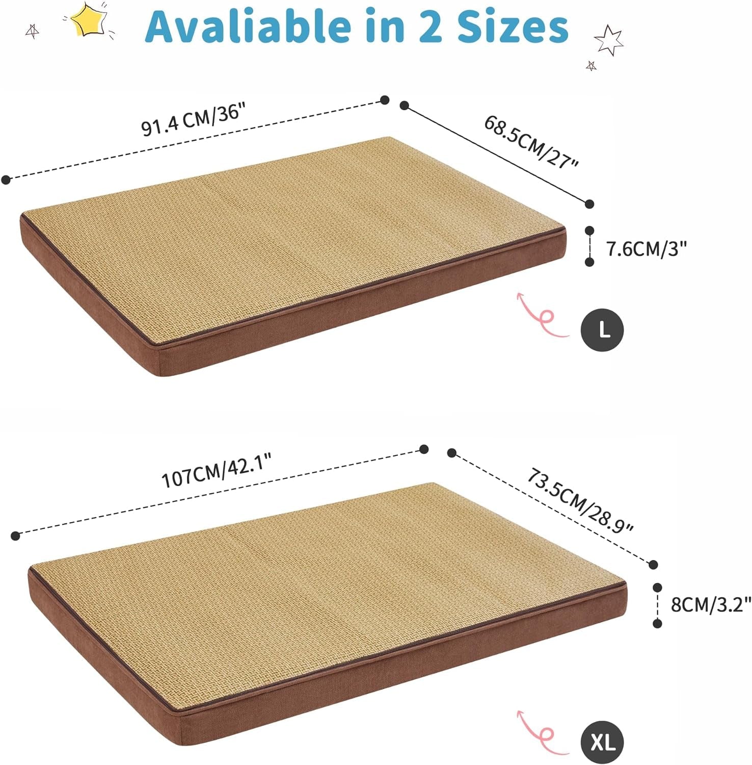 Made4Pets Dog Beds for Medium Dogs, Egg Memory Foam Large Dog Bed with Removable Cover, Waterproof Pet Bed Mattress for Large Cats, Washable Plush and Cool Cover, 34 X 25 Brown