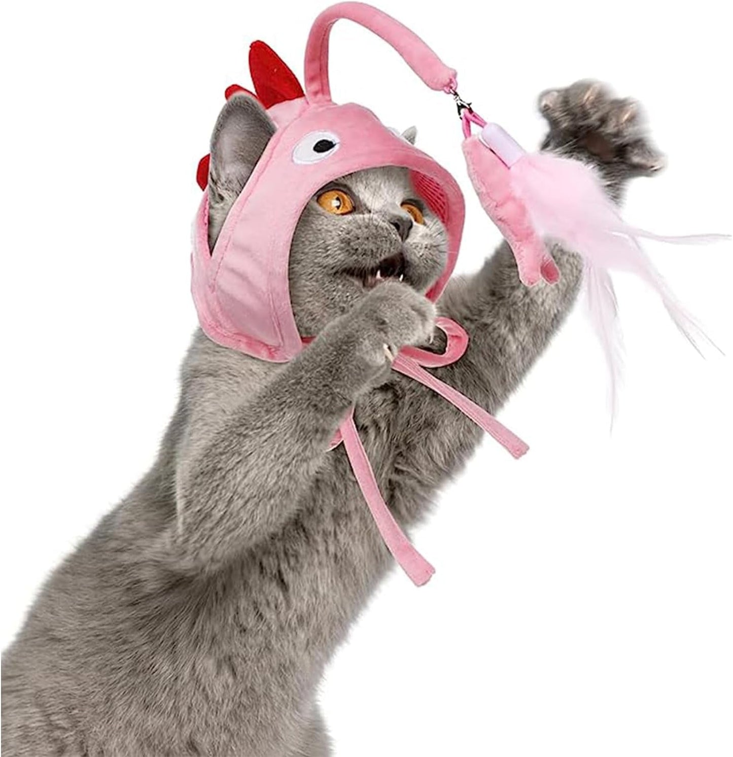 2Pcs Cat Feather Hats Toys, Head Mounted Cat Toy Interactive Cat Hat Feather Toy with Hook Self-Service for Indoor Kitten Cat