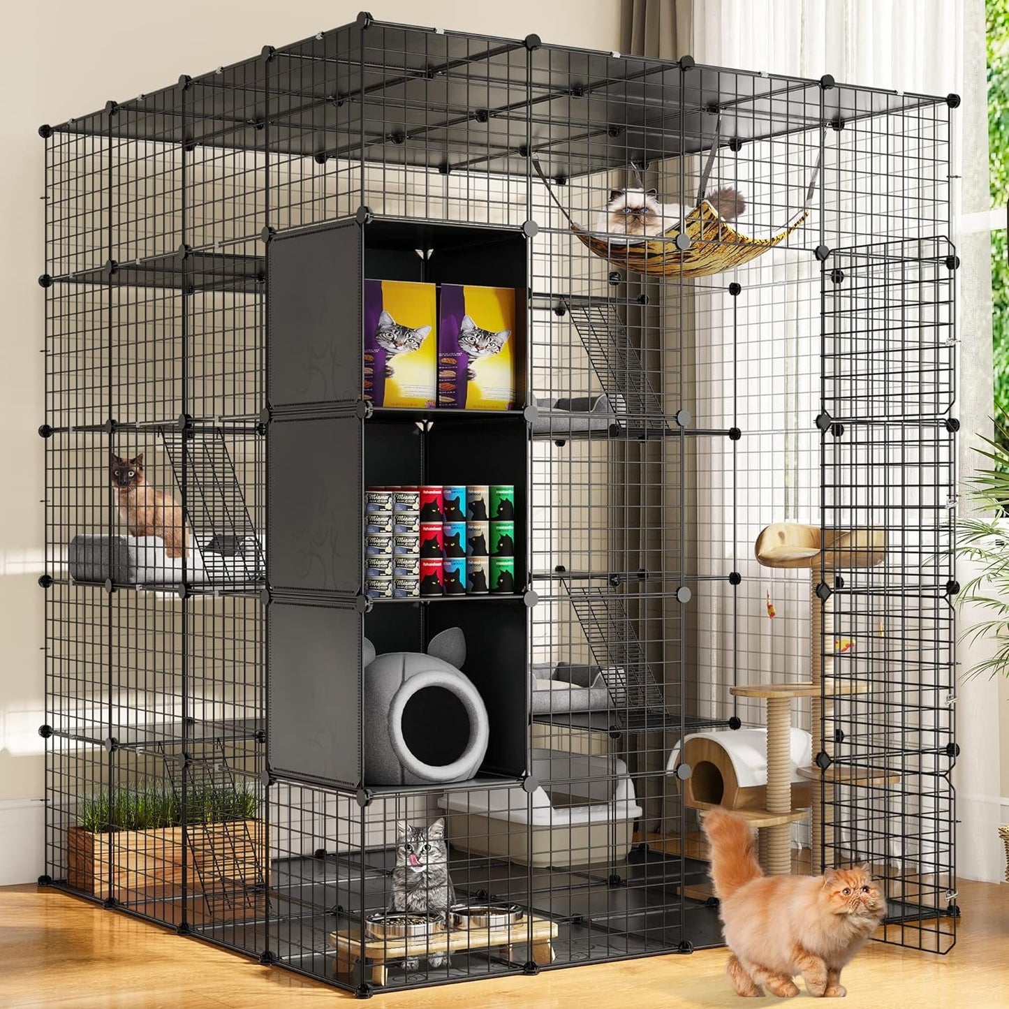 YITAHOME Large Cat Cage Indoor Enclosure Metal Wire 4-Tier Kennels DIY Cat Playpen Catio with Large Hammock for 1-3 Cats