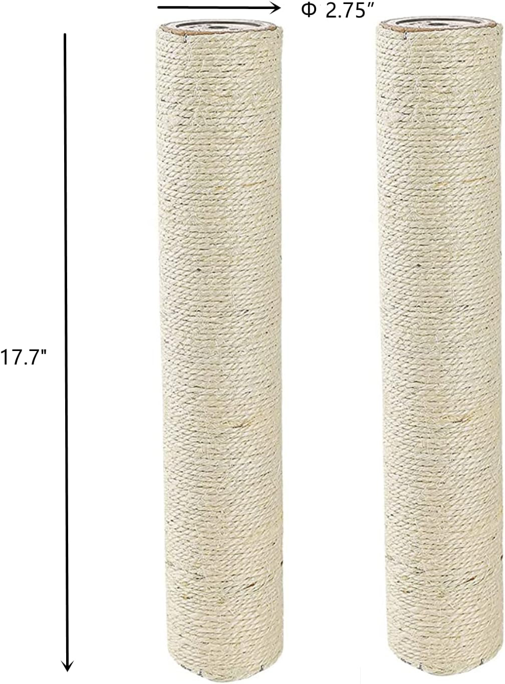 2-Pack 17.7" L, Ø 2.75" Cat Tree Replacement Post with M8 Bolt, Cat Tower Relacement Post, DIY Cat Scratching Post Replacement Part Pole