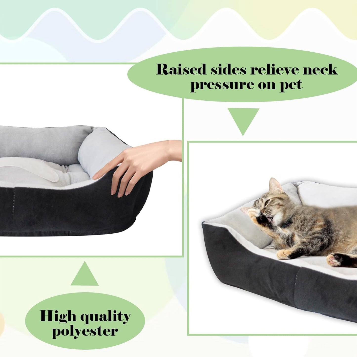 Dog Beds for Small Dogs,Rectangle Cat Beds for Indoor Cats,20"X15"X6" Washable Pet Bed with Side and Anti-Slip Bottom for Medium Dog,Kitten(Black)