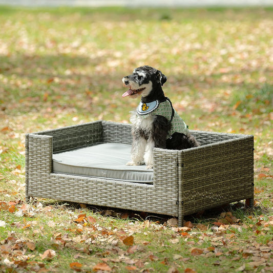 Dog Bed, Pet Couch for Large Medium Sized Pet Enclosures, Outdoor Indoor Furniture, Patio Furniture, Seasonal PE Wicker Pet Furniture, Cat Bed with Cushion