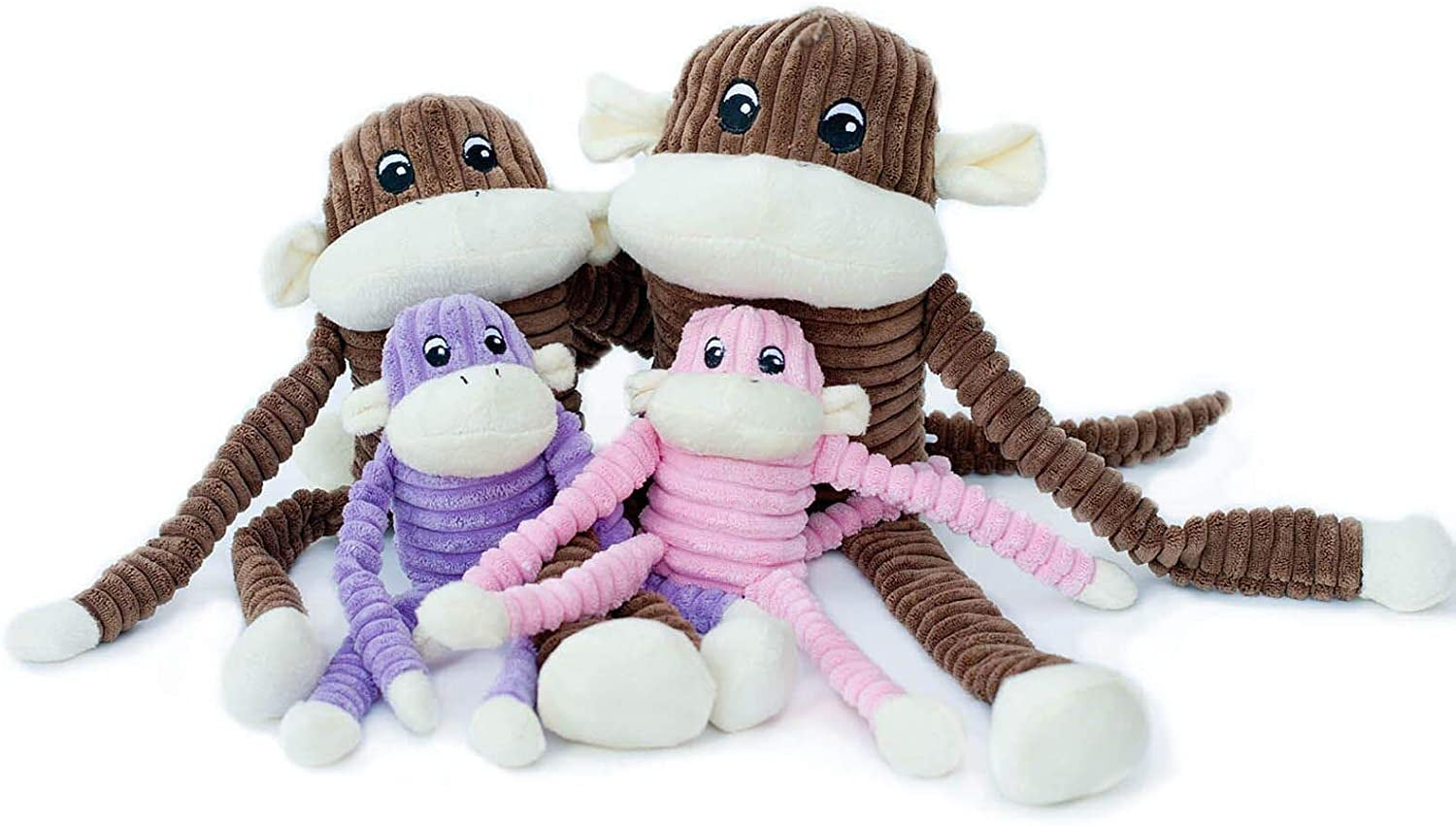 Zippypaws - Spencer the Crinkle Monkey Dog Toy, Squeaker and Crinkle Plush Toy - Purple, Small