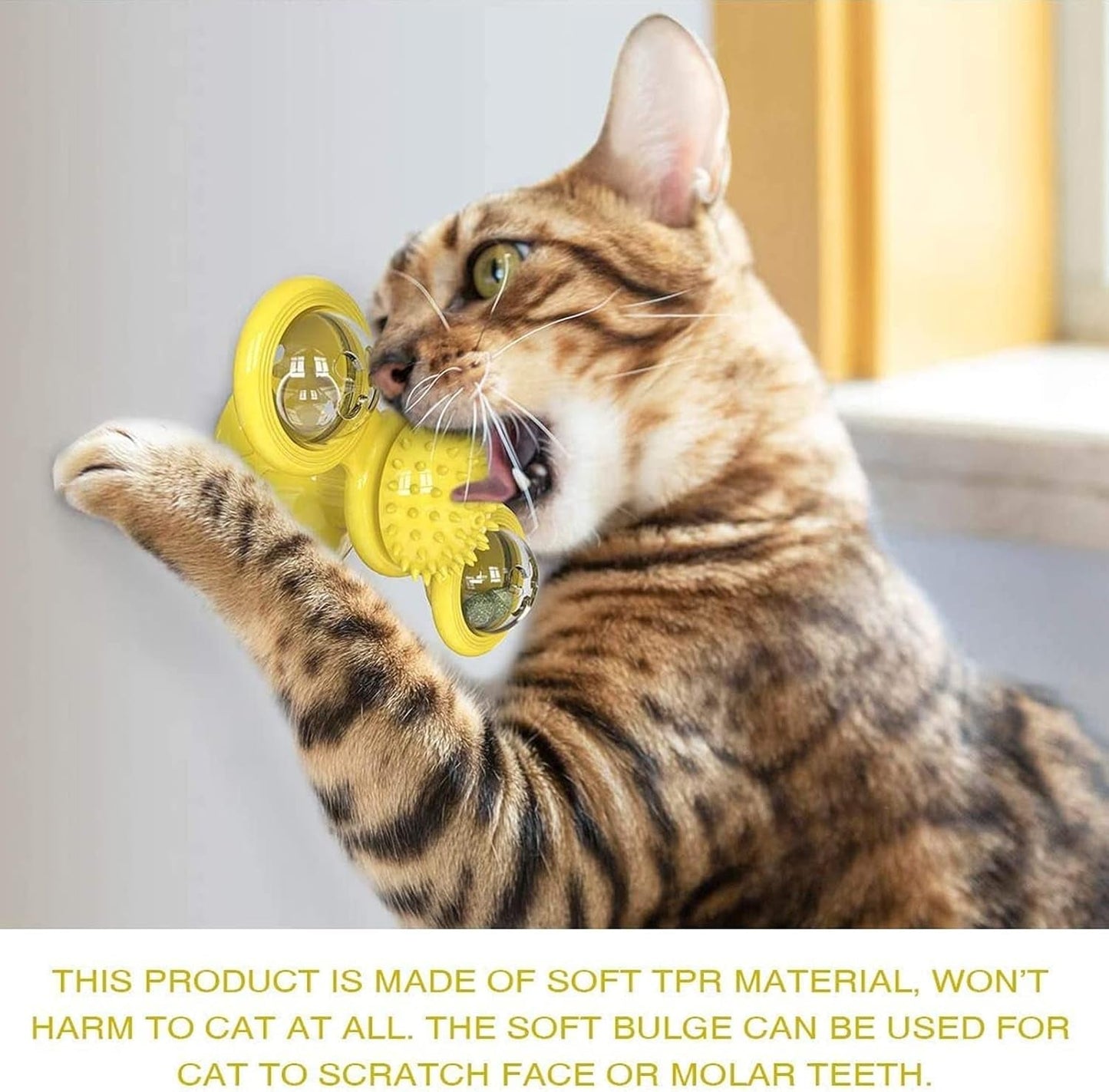 2Pcs a Set Windmill Cat Toys,Cat Chew Exercise, Interactive Cat Toys for Indoor Cats Funny Kitten Toys with LED Light Ball Suction Cup Wall Mount Cat Spinner with Rotatable Toy Ball for Cat