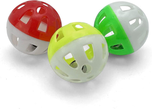 3-Pack Cat Toy, Plastic Rattle Balls with Jingle Bell - Assorted Colors, 1.5" Size