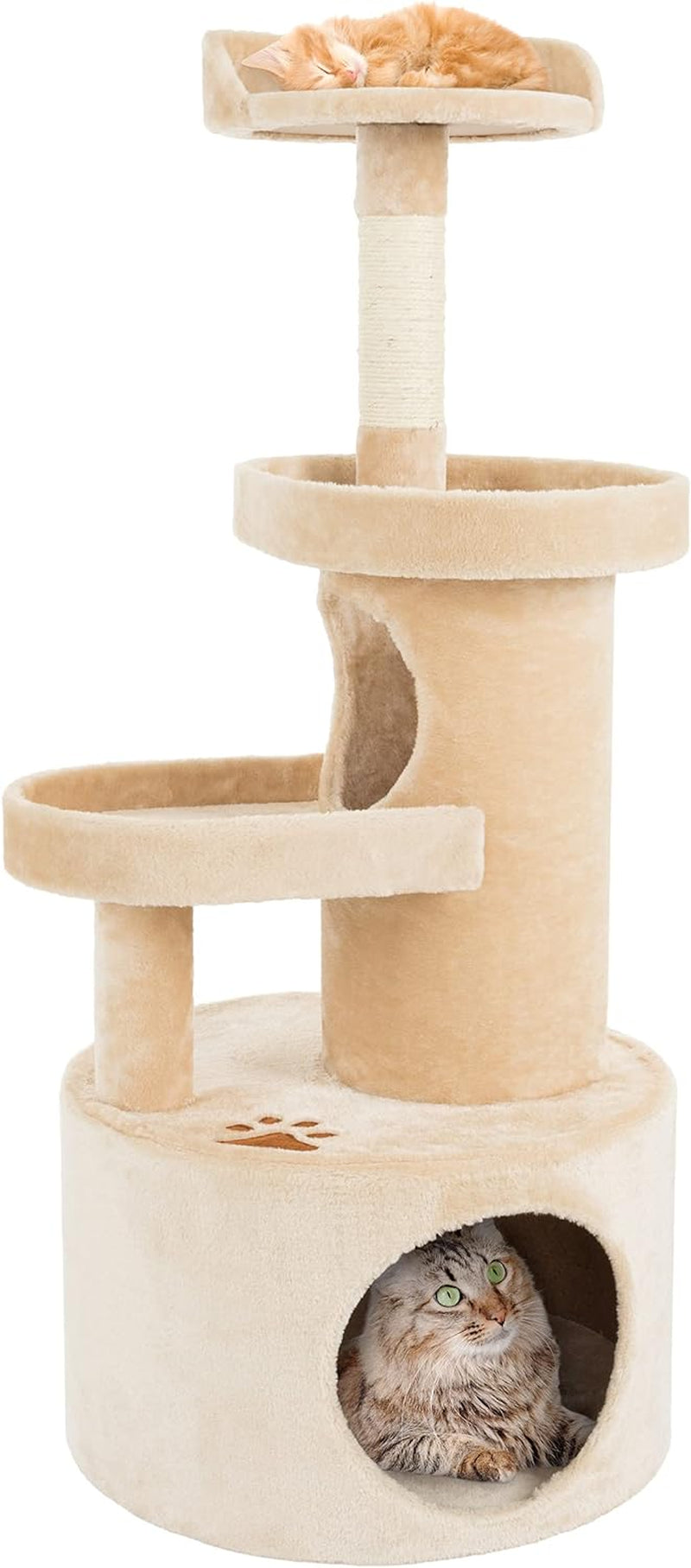 3-Tier Cat Tree - 2 Napping Perches, Kitten Condo, 2 Sisal Rope Scratching Posts, and Hanging Toy - Tower for Indoor Kitties by PETMAKER (Brown)