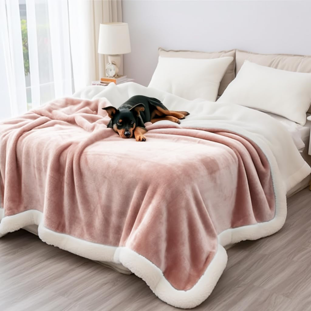 Dog Blankets for Large Dogs, Bed Protector for Dogs, Sherpa Blanket for Pet Hair Resistant Bedding, Puppy Blanket (Pink Beige, XXL 60X80