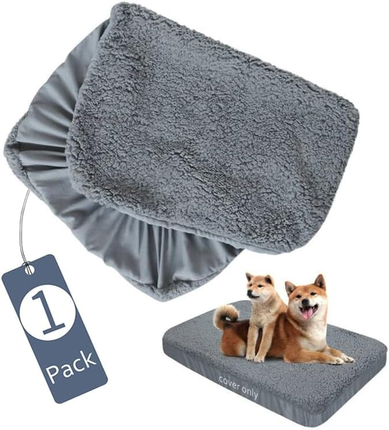 Dog Bed Covers Soft Plush Replacement Washable, Waterproof Dog Bed Liner Grey, Dog Mattress Cover, Pet Bed Cover 44X32 Inches, for Dog/Cat, Cover Only