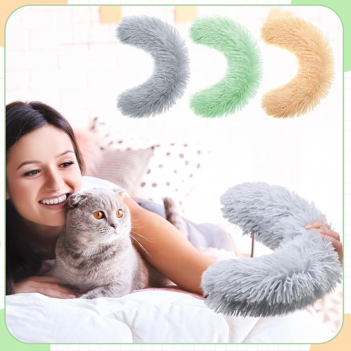 3 Pcs Cat Calming Pillows Cat Catnip Toys for Indoor Cats Fluffy Cat Bed Pillow Interactive Cat Kicker Toys for Kitten Puppy Chasing Chewing Exercising, Blanket and Carrier, 3 Colors