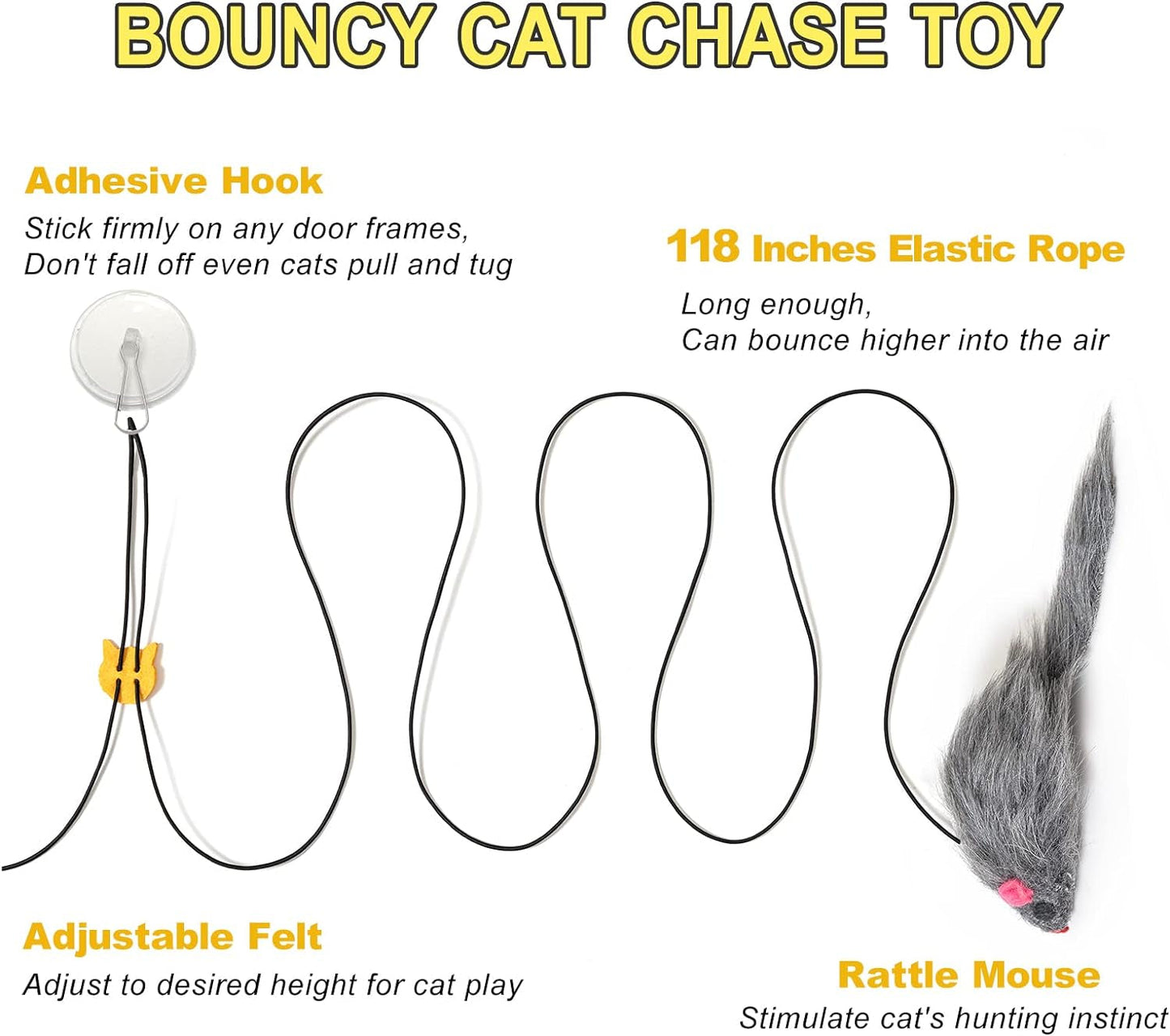 2PCS Door Hanging Cat Toy, Interactive Cat Toys for Bored Indoor Adult Cats, Home Alone Cat Toys Self Play, Cat Door Toy with Adhesive Hooks, Cat Exercise Stimulation Kitten Toys with Mouse