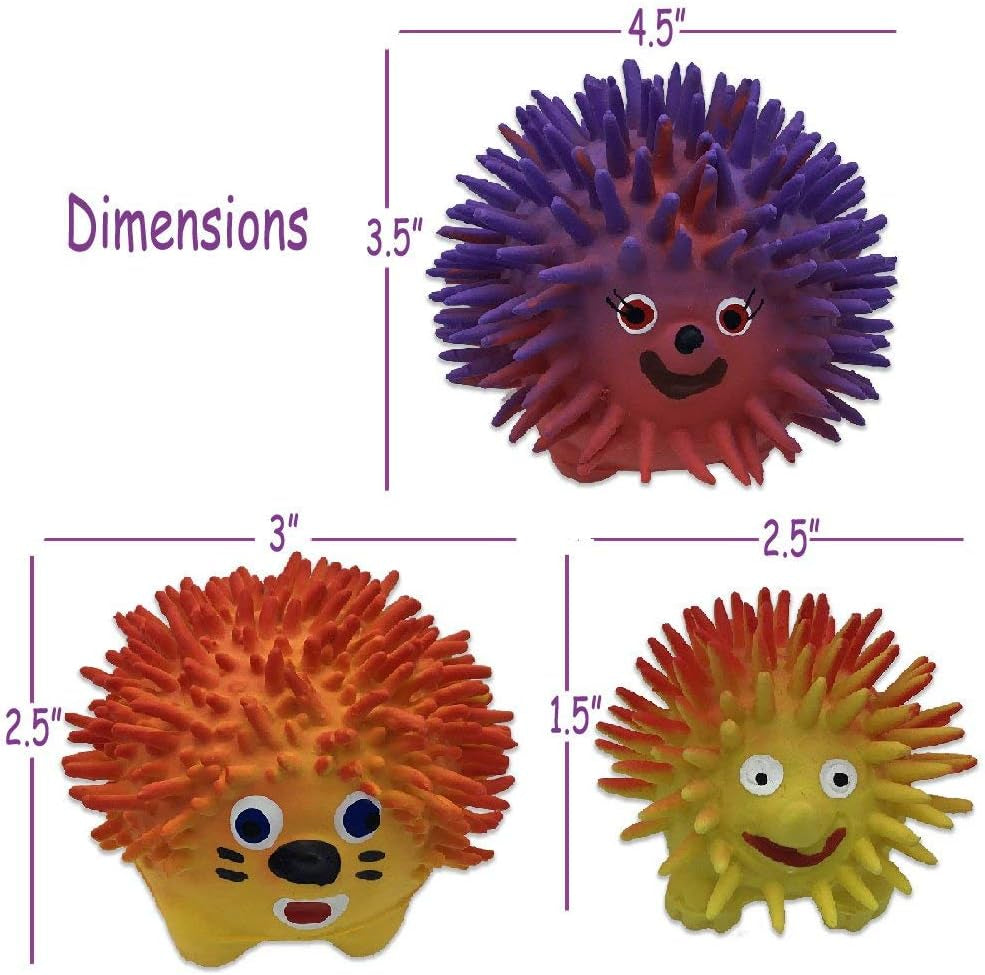 3 Pack of Assorted Latex Hedgehog Squeak Toys by Amazing Pet for Dogs and Cats 1 4.5 Inch 1 3.5 Inch and 1 2.5 Inch